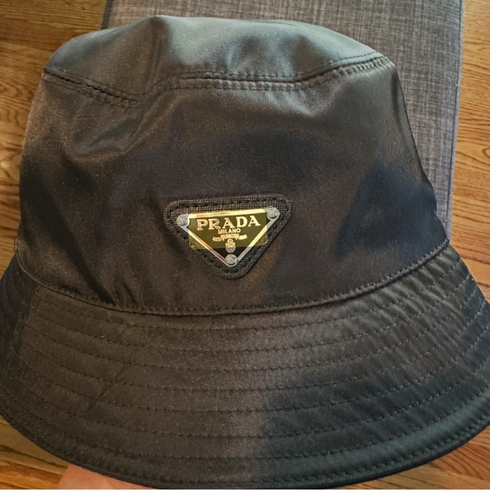 Prada Black Bucket Hat with Signature Logo
